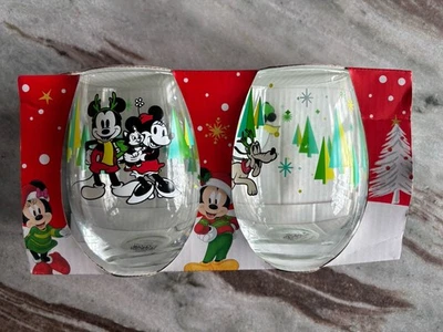 Disney Микки Минни-Маус мыши Stemless очки комплект из 2 зимние санки Рождество - Изображение 1 из 4