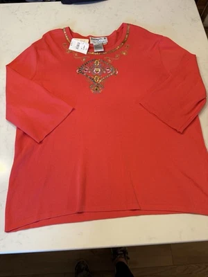 Joseph A. Tunic Woman’s 2X Top Orange w/ sequins & embroidery details NWT - Image 1 of 4