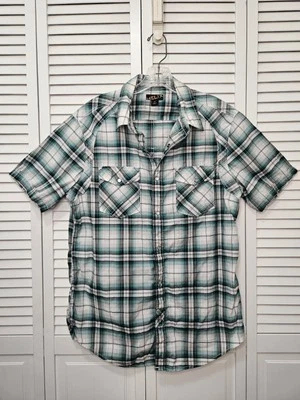 Camisa a Cuadros Helix Manga Corta Perla a Presión con Costuras Blancas Para Hombre Talla Grande Foto 1 de 4