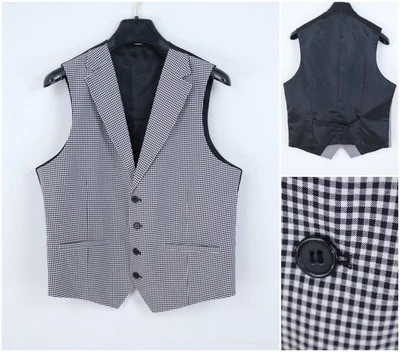 Gilet uomo taglia media US 38 ALCOTT nero pied de poule abito formale gilet - Immagine 1 di 4