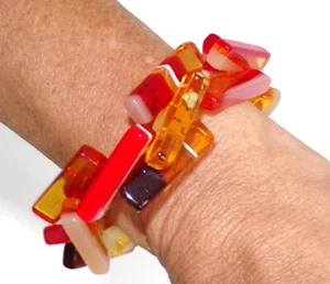 Sobral Eco Ambar 1WJP Fiery Beads Artist Made Stretch Bracelet - Picture 1 of 4