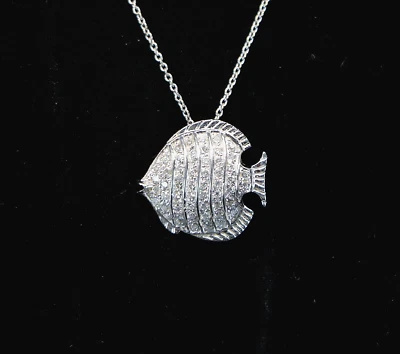 $1700 Moneda Roberto Oro Blanco 18K Pequeño Tesoro Diamante Pez Colgante Collar 16 Foto 1 de 4