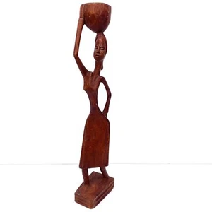 Vintage handgeschnitzte afrikanische Frau Holz Skulptur Figur Stammeskunst Dekor 12 Zoll - Bild 1 von 11