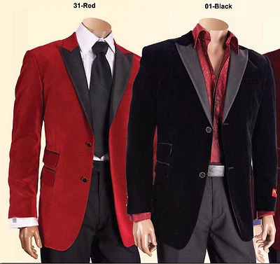 Men Red or Black Velvet Jacket Blazer Designer Grooms Wedding Tuxedo Casual  - Image 1 of 2
