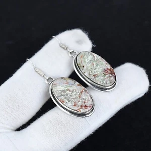 Naturale Pazzo Pizzo Agata Gemma Orecchini 925 Argento Sterling Fatto a Mano - Foto 1 di 4