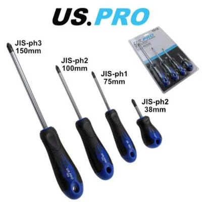 US PRO Tools 4 Piece Japanese Industry Standard Screwdriver Set JIS ph1,2,3  - Image 1 of 3