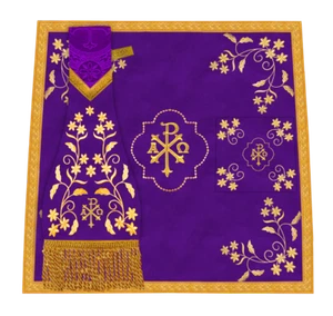 Traditional Altar Mass Set with Floral Embroidered Trims - Picture 1 of 2