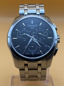 Tissot Couturier Chronograph Men’s Watch Silver 2 Tone Black Dial Diamond Accent - Picture 1 of 11