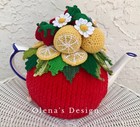 Crochet tea cozy red cover lemon strawberry tea cosy warmer for 4-6 cups teapot
