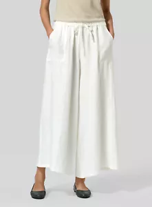 NIA Womens New $88 Linen Blend Wide Leg Pants Trousers White XS X-Small 0 2 NWT - Picture 1 of 14