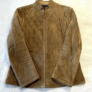 Vintage Ann Taylor Quilted Butterscotch Suede Coat with Zipper and Pockets Sz M - Picture 1 of 8