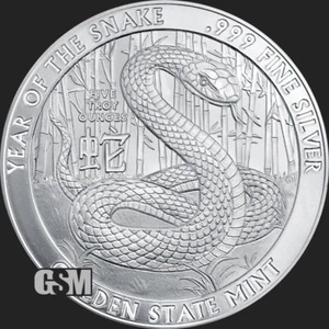 5oz 2025 NEW - YEAR OF THE SNAKE - 5 oz .999 FINE SILVER BU ROUND - in stock - Picture 1 of 3