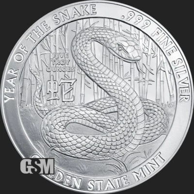 5oz 2025 NEW - YEAR OF THE SNAKE - 5 oz .999 FINE SILVER BU ROUND - in stock - Image 1 of 3