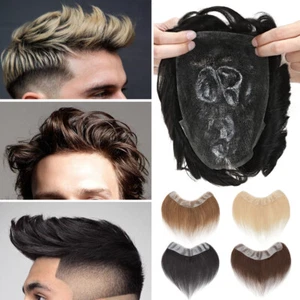100% Remy Human Hair Hairpiece For Man Full PU Toupee Extensions 120% Top Silk - Picture 1 of 71