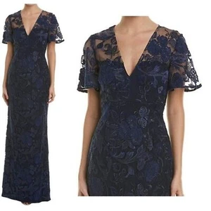 NWT Carmen Marc Valvo Gown Sz 4 $425 Infusion Blue Sequin Embroidered Illusion - Picture 1 of 10