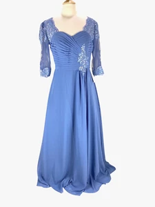 Loveloy Mother of the Bride Dress Lace-Up Blue Applique 3/4 Sleeve - Picture 1 of 20