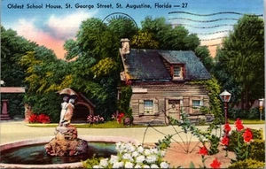 Postal de lino Oldest School House St. George Street St. Augustine Florida - Imagen 1 de 2