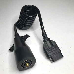 Adapter Coiled Cord 7 Way to 5 Flat Spring Cable Convertor For Most Trailers RVs - Picture 1 of 3