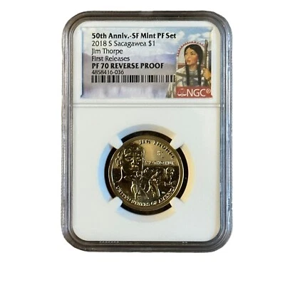 2018 S Sacagawea $1 Jim Thorpe Ngc Pf 70 Reverse Proof 50th Anniversary - Image 1 of 2