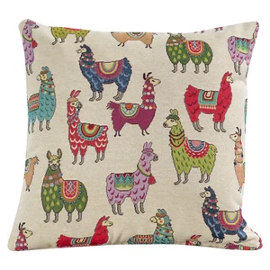Tapestry Llama Alpaca Cushion. Double Sided. 17x17" Square. Red, green, blue. - Picture 1 of 2