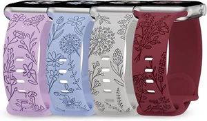 4 Pack Floral Engraved Bands Compatible with Apple Watch Bands 38mm 40mm 41mm 42 - Picture 1 of 6