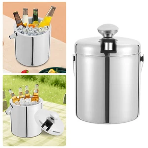 Outdoor Insulated Ice Bucket Stainless Double-Wall With Lid and Ice Tong 1300ML - Picture 1 of 7