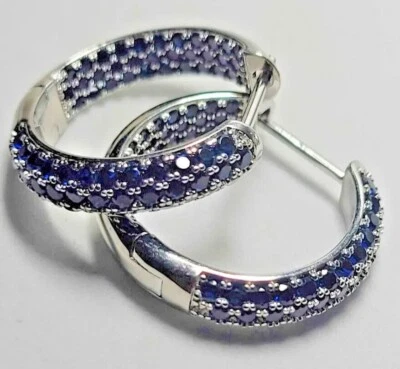 2.44Ct Round Cut Lab-Created Sapphire Women's Hoop Earring 14K White Gold Plated - Image 1 of 4