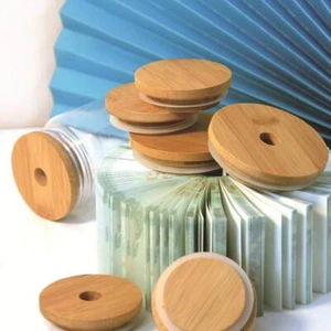 Ring Bamboo Wood Can Lids Mason Jar Lids Mugs Cup Covers Bottle Sealing Caps - Picture 1 of 13