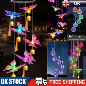 Solar Powered LED Light Decor Wind Chime Garden Hanging Colour Butterfly Outdoor - Picture 1 of 22