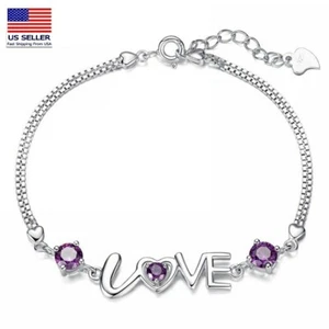 Women 925 Sterling Silver Wrist Chain Crystal with LOVE Character Bracelet - Picture 1 of 9