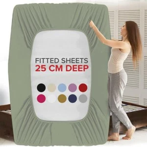 Extra tiefes Spannbettlaken Single Double Super King Size Bettlaken 40 cm - Bild 1 von 24