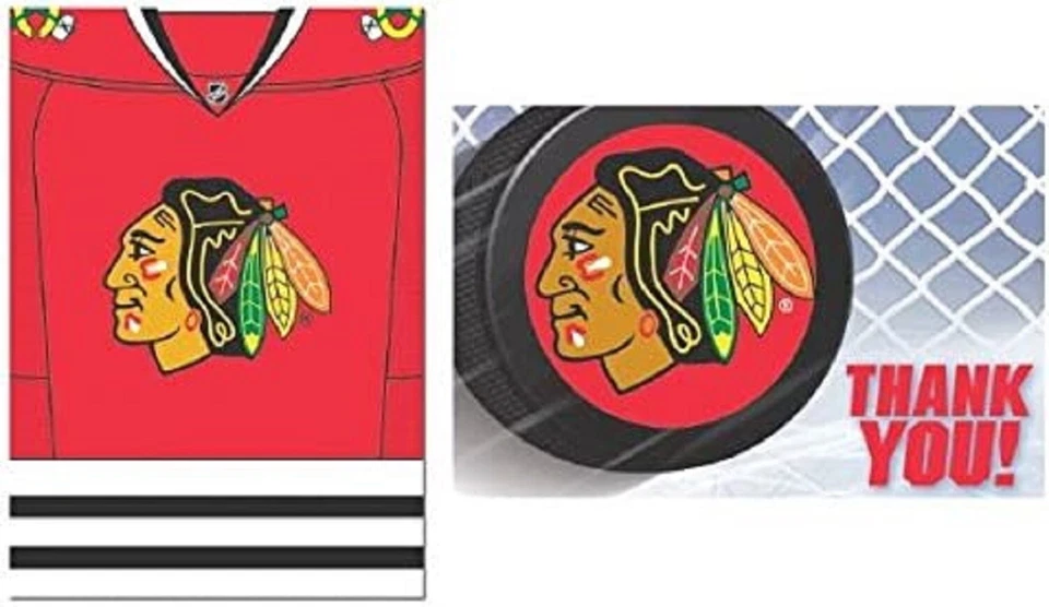 Chicago Blackhawks NHL Pro Hockey Sports Theme Party Invitations & Thank Yous - Image 1 of 1