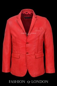 MILANO Herren Italienischer Leder Knopf Blazer Rot Slim Fit Napa Lederjacke Mantel - Bild 1 von 5