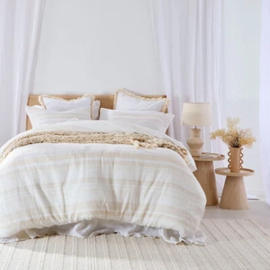 Juniper Stripe Natural Quilt Cover Set - Picture 1 of 5