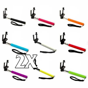 2X Camera Selfie Stick Extendable Telescopic Monopod iPhone IOS Android - Picture 1 of 9