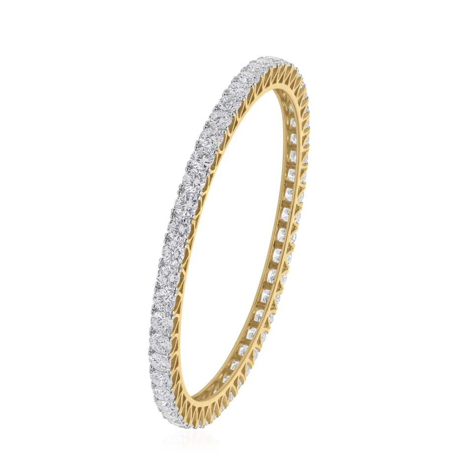 12.36 Ct Lab Grown CVD Round Cut Diamond Sleek Bangle Bracelet 14k Yellow Gold - Image 1 of 4