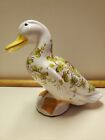 Vintage Hand Painted Flower Terracotta Duck Figurine Made in Italy