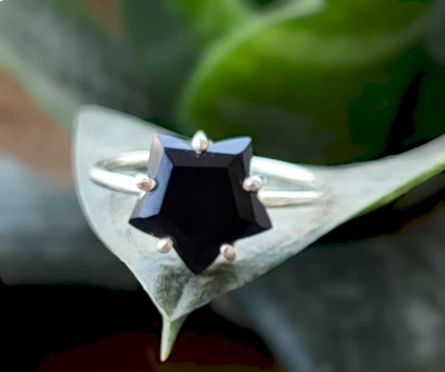 Natural Black Onyx Star Ring 925 Sterling Silver Star Ring, Best Valentine Gift - Image 1 of 4