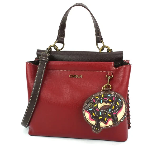 Chala Satchel Crossbody Tote Burgundy Red Pleather Coin Purse Flamingo Group