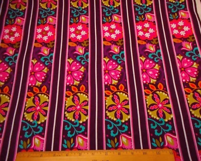 Kaufman Fabric By Yard Pink Green Turquoise Wht Floral Purple 2 Sided Cotton #C - Image 1 of 3