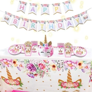 Unicorn Birthday Party Tableware Set Kids Girls for 10 Guests 61Pcs - Picture 1 of 7