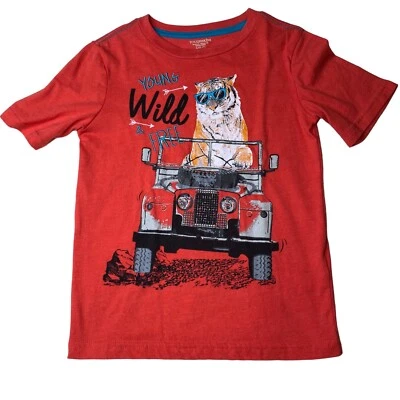 Toughskins Young Wild Free Tiger Jeep T-Shirt Tops Short Sleeve Large 7 Boys - Image 1 of 4