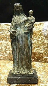 Catholic French Bronze Holy Statue of Madonna with Dove Mary & Jesus by Daura - Picture 1 of 12