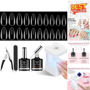 500Pcs Gel Nail Kit with UV/LED Lamp & 4-in-One Glue for Stunning Almond Nails - Picture 1 of 10