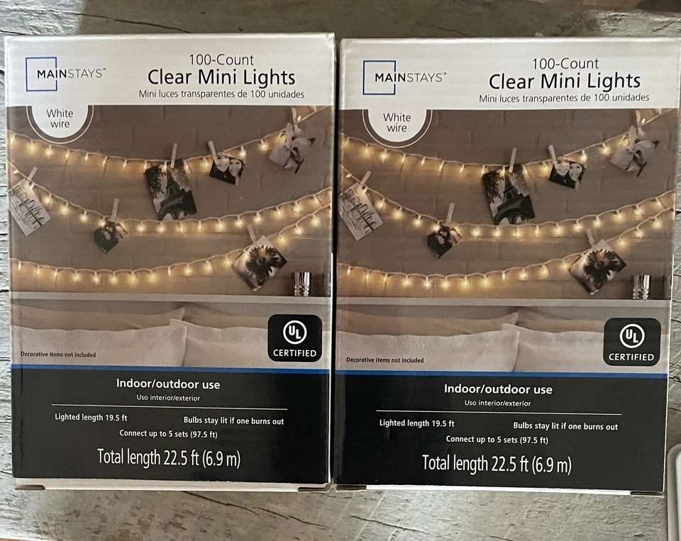 2 Boxes Mainstays 100 Count Clear Mini Lights Indoor/Outdoor - Image 1 of 1