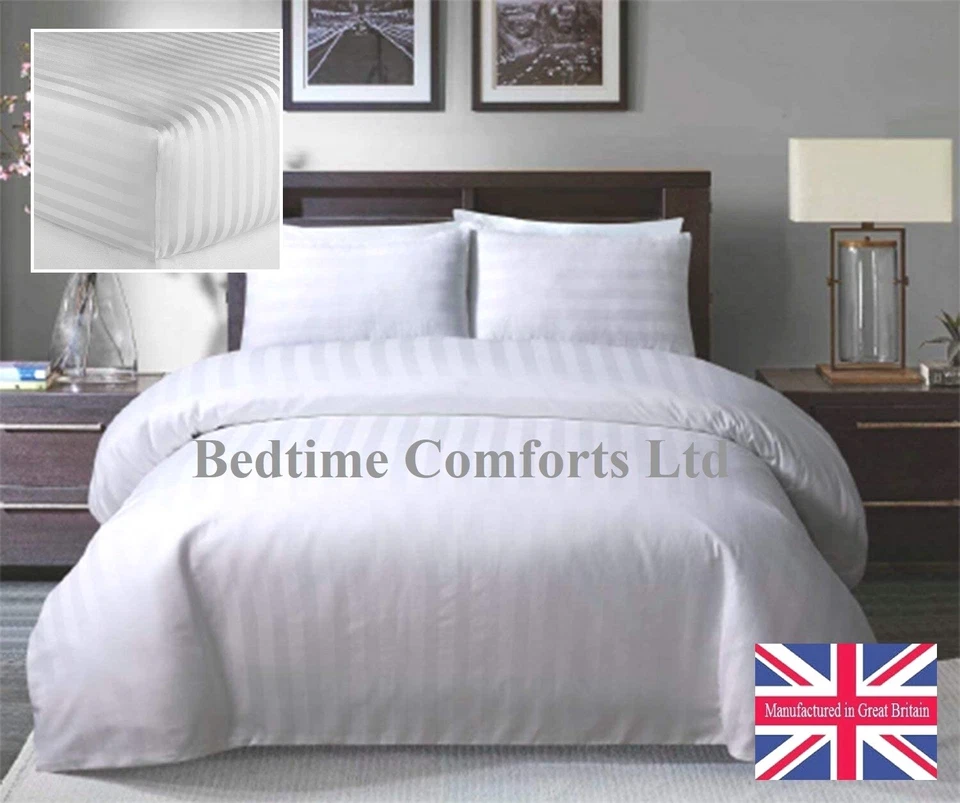 BEDTIME COMFORTS LTD 7' EMPEROR SIZE FITTED SHEET (Hotel Quality) 300TC LUXURY SATIN STRIPE - WHITE