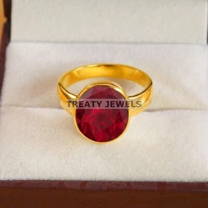 Ruby Oval Cut With 925 Sterling Silver Gold Plated Ring For Men's #B511 - Picture 1 of 6