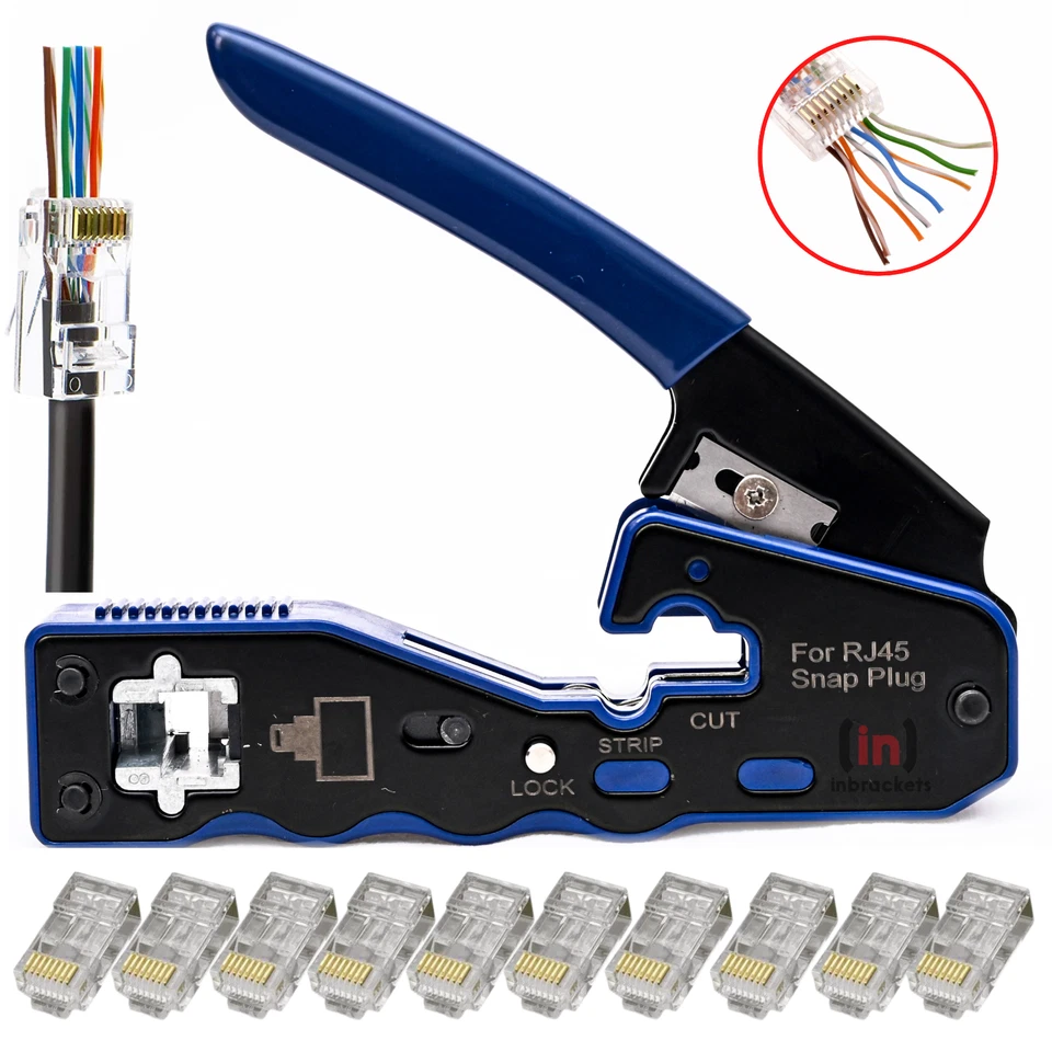 INBRACKETS RJ45 Crimping Tool Ratchet Crimper Pass Through EZ Cat5e Cat6 Ethernet Connector