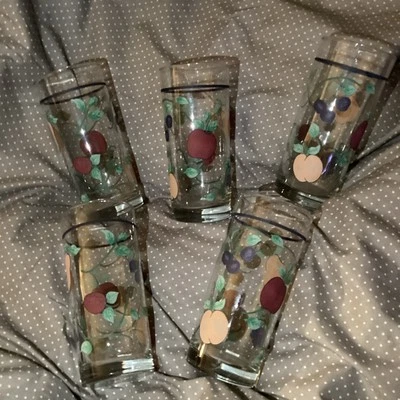 Lote de 5 vasos transparentes pintados a mano CRISTAL FRUITS Foto 1 de 4