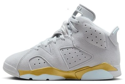 Jordan 6 retro platino puro/azul glaciar para niños pequeños (HF0414 074) Foto 1 de 4